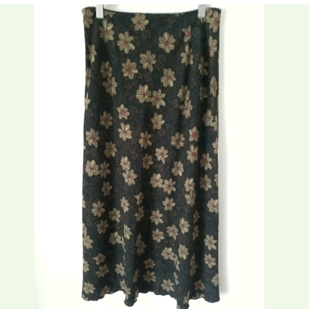 Old Navy Skirt Brown Tropical Hibiscus‎ Hawaiian Ti